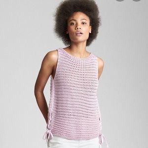 Pink crochet sleeveless top, high neck tank